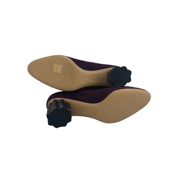 Salvatore Ferragamo Ortensia Suede Mary Jane Purple Silver Geometric Heel Sz 5C‎ - Picture 6 of 11